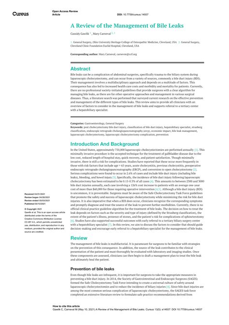 A Review of the Management of Bile Leaks